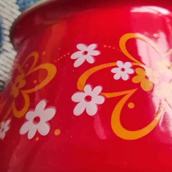 Vintage NOS Atomic Stovetop pot Saucepan Red Flowers MCM - Picture 6 of 6